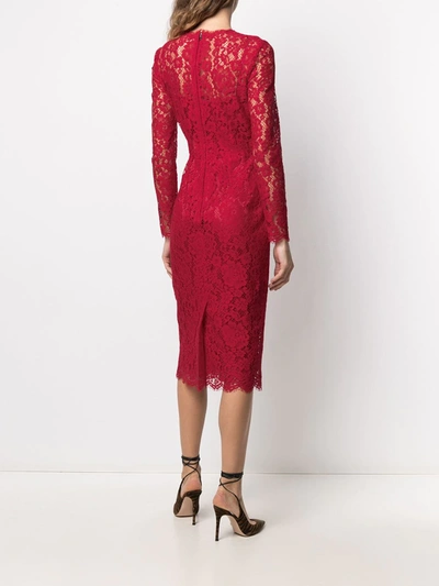 Shop Dolce & Gabbana Midi Lace Dress In Red