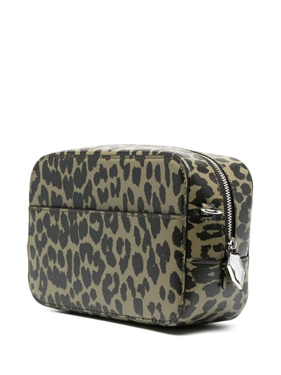 Shop Ganni Leopard Print Recycled Leather Camera Bag In Green