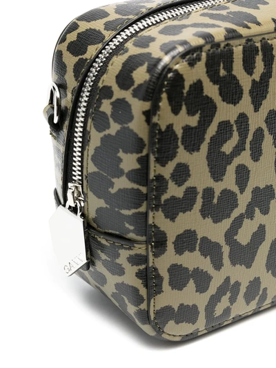 Shop Ganni Leopard Print Recycled Leather Camera Bag In Green