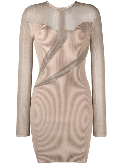 Shop Herve Leger Semi-sheer Fitted Dress In Neutrals