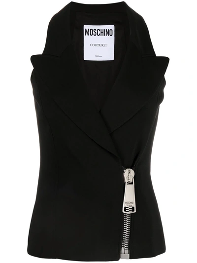 Shop Moschino Peak-lapel Zipped Vest In Black
