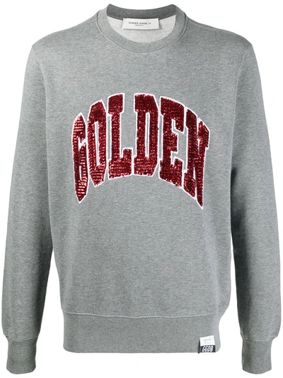 Shop Golden Goose Sequined Logo Sweatshirt In Grey