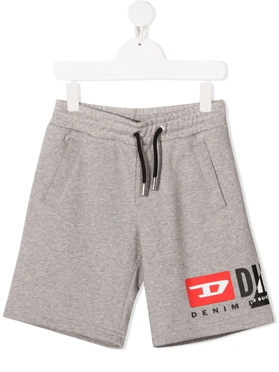 Diesel Logo-print Drawstring Track Shorts In Grey