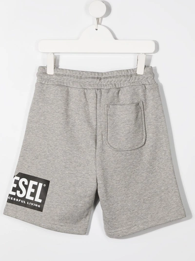 Diesel Logo-print Drawstring Track Shorts In Grey