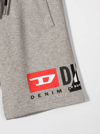 Diesel Logo-print Drawstring Track Shorts In Grey