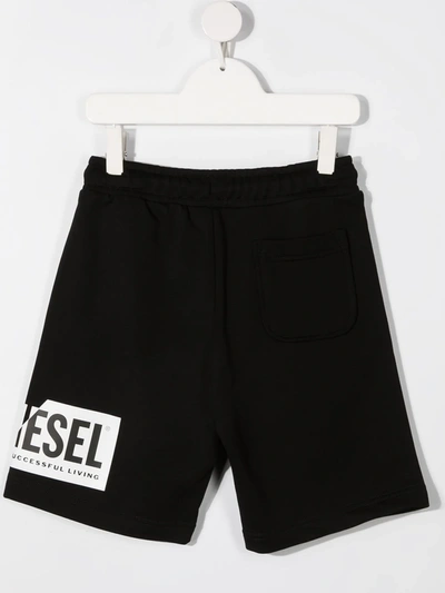 Shop Diesel Logo-print Drawstring Track Shorts In Black
