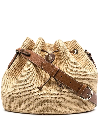 Shop Mark Cross Woven Style Drawstring Shoulder Bag In Neutrals