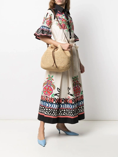 Shop Mark Cross Woven Style Drawstring Shoulder Bag In Neutrals