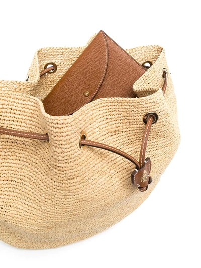 Shop Mark Cross Woven Style Drawstring Shoulder Bag In Neutrals