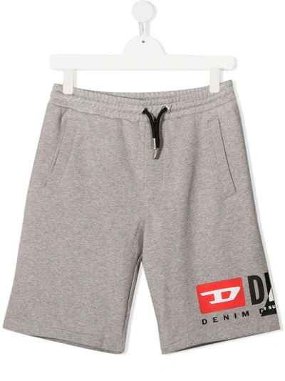 Diesel Logo-print Drawstring Track Shorts In Grey