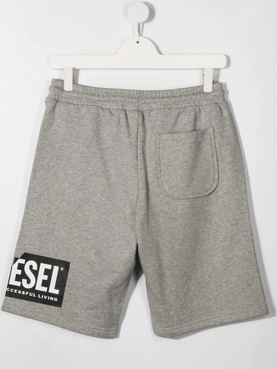 Diesel Logo-print Drawstring Track Shorts In Grey