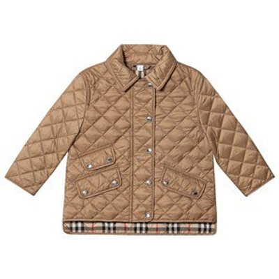 Shop Burberry Beige Quilted Brennan Coat With Check Lined Collar