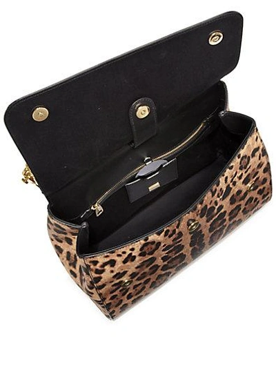 Shop Dolce & Gabbana Sicily Large Leopard-print Textured Leather Top-handle Satchel