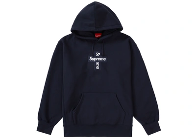 Pre-owned Supreme  Cross Box Logo Hooded Sweatshirt Navy