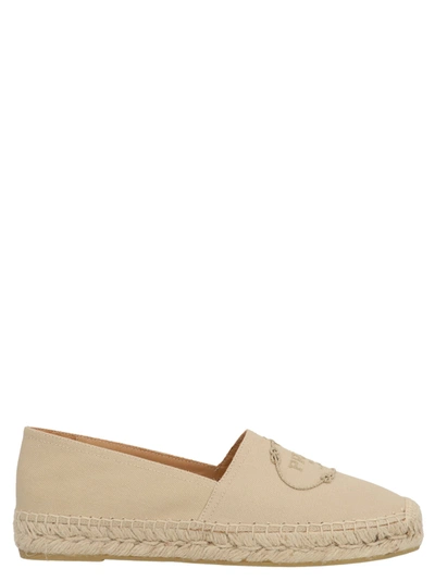 Prada Logo-embossed Canvas Espadrilles In Beige