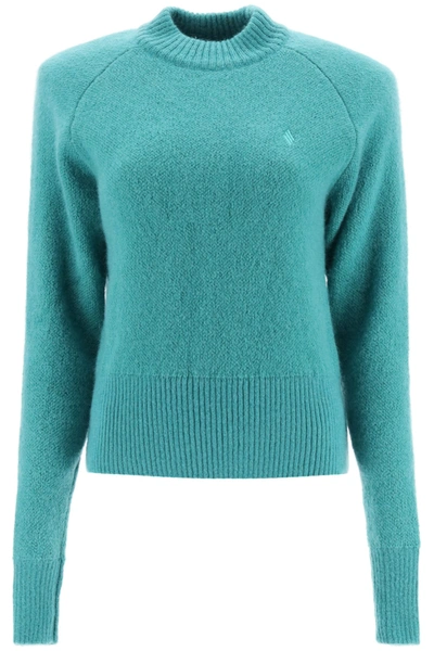 Shop Attico Crew Neck Sweater With Logo Embroidery In Verde (green)