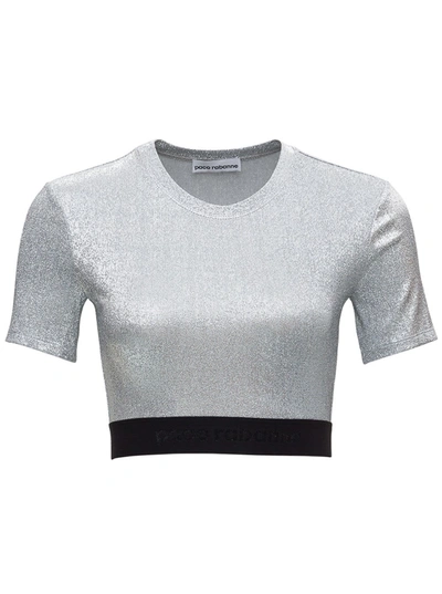 Shop Paco Rabanne Laminated Silver Top With Logoed Elastic Band In Metallic