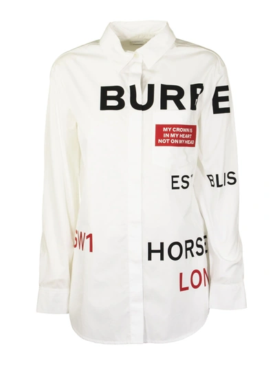 Shop Burberry Horseferry Print Cotton Oversized Shirt In White