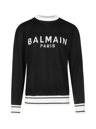 Shop Balmain Merinos Pullover In Eab Noir Blanc