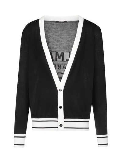 Shop Balmain Merinos Cardigan In Eab Noir Blanc