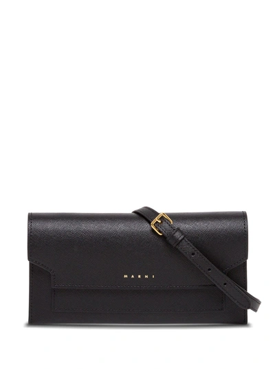 Shop Marni Crossbody Bag In Grained Leather With Logo In Black
