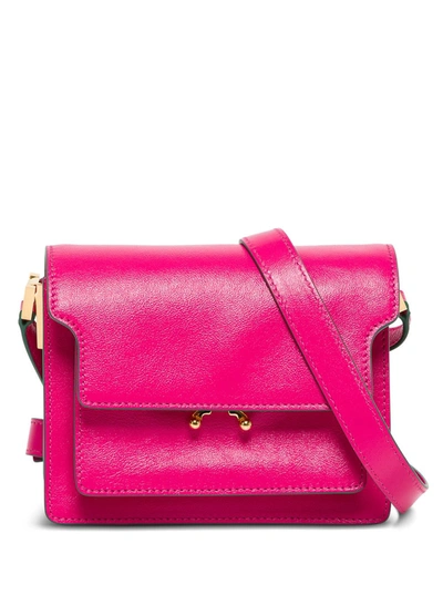 Shop Marni Trunk Mini Leather Crossbody Bag In Fuxia