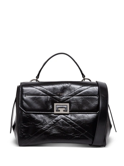 Shop Givenchy Medium Flap Handbag In Shiny Black Leather