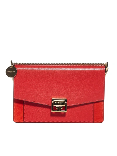 Shop Givenchy Gv3 Leather And Suede Wallet On Chain Bag In Light Red