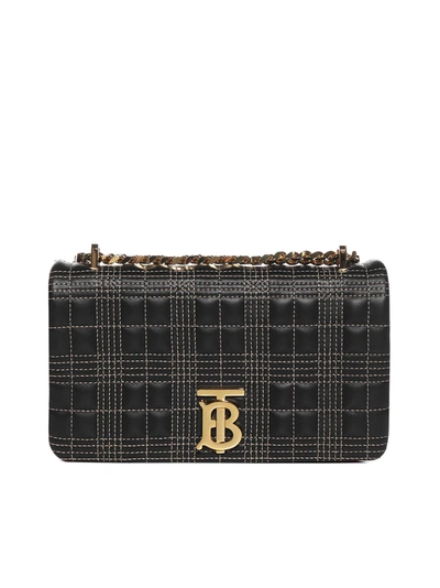 Shop Burberry Lola Quilted Check Leather Small Bag In Black Red Camel