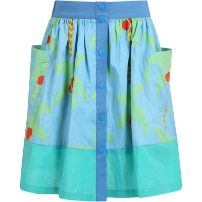 Shop Stella Mccartney Light-blue Skirt For Girl With Palm Trees In Light Blue