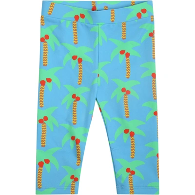 Shop Stella Mccartney Light Blue Leggings For Babykids With Palms