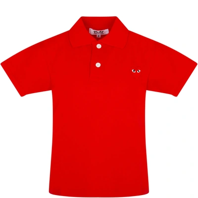 Shop Comme Des Garçons Play Red Polo T-shirt For Kids With Logo