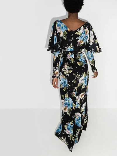 Shop Erdem Jude Floral-print Silk Maxi Dress In Black