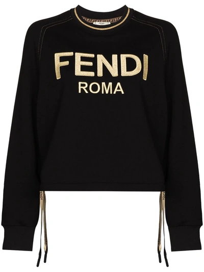 Shop Fendi Logo-lettering Drawstring Sweatshirt In Black