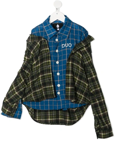 Shop Duoltd Asymmetric Plaid Shirt In Blue