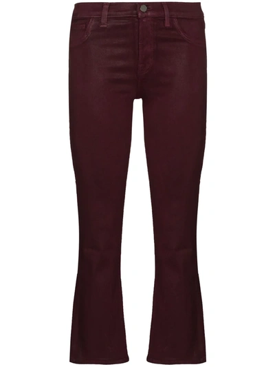 Shop J Brand Selena Mid-rise Cropped Flared Jeans In Red