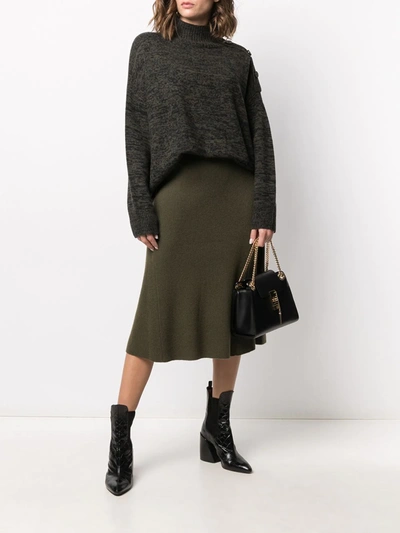 Shop Yves Salomon Ribbed-knit Midi Skirt In Green