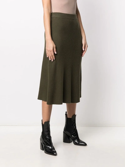 Shop Yves Salomon Ribbed-knit Midi Skirt In Green