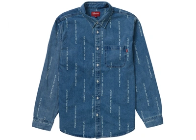 Pre-owned Supreme Logo Stripe Jacquard Denim Shirt Blue | ModeSens