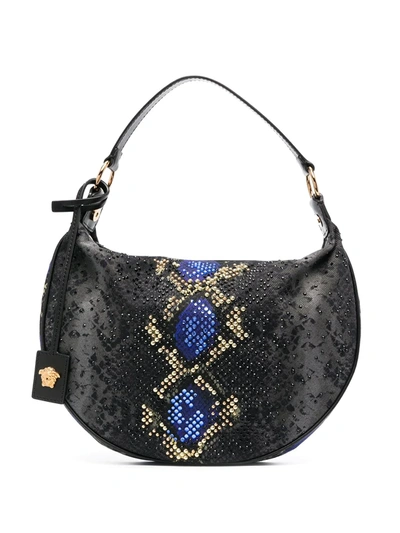 Shop Versace Snake-print Shoulder Bag In Black