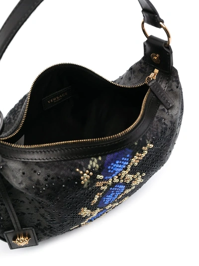 Shop Versace Snake-print Shoulder Bag In Black