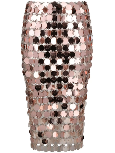 Shop Paco Rabanne Paillette-embellished Fitted Skirt In Pink