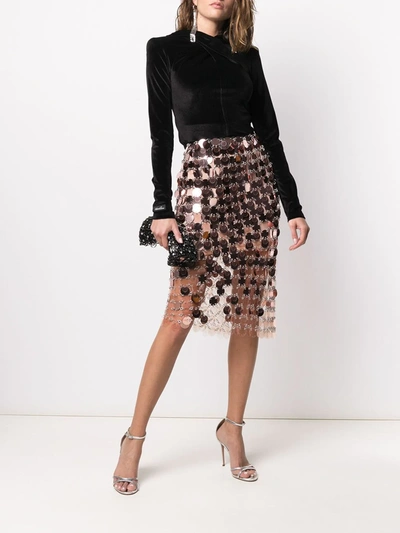 Shop Paco Rabanne Paillette-embellished Fitted Skirt In Pink