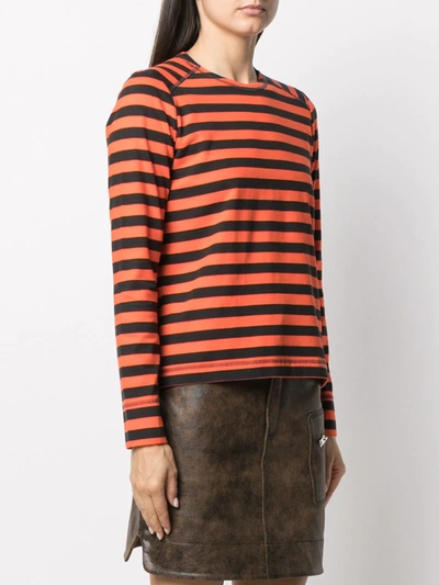 Shop Ganni Striped Organic-cotton Long-sleeve T-shirt In Orange