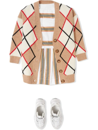 Shop Burberry Icon Stripe Two-piece Top And Skirt Set In White