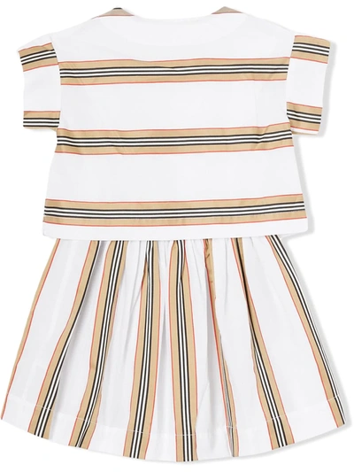 Shop Burberry Icon Stripe Two-piece Top And Skirt Set In White