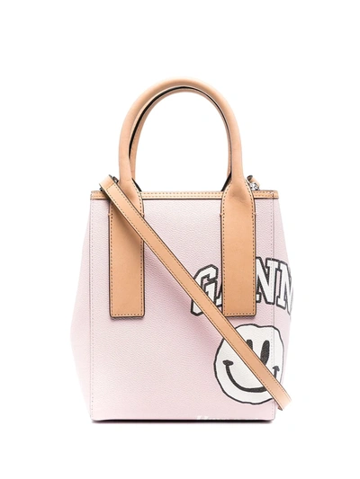 Shop Ganni Smiley Print Tote Bag In Pink