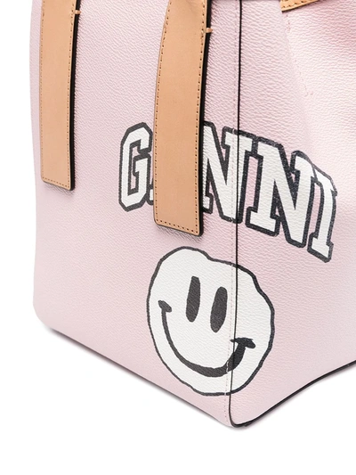 Shop Ganni Smiley Print Tote Bag In Pink