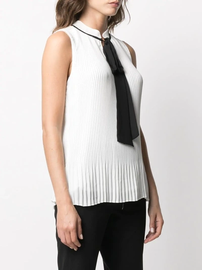 Shop Dkny Ribbed Tie Neck Blouse In White