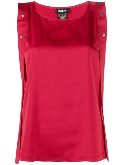 Shop Dkny Button Embellished Sleeveless Blouse In Red